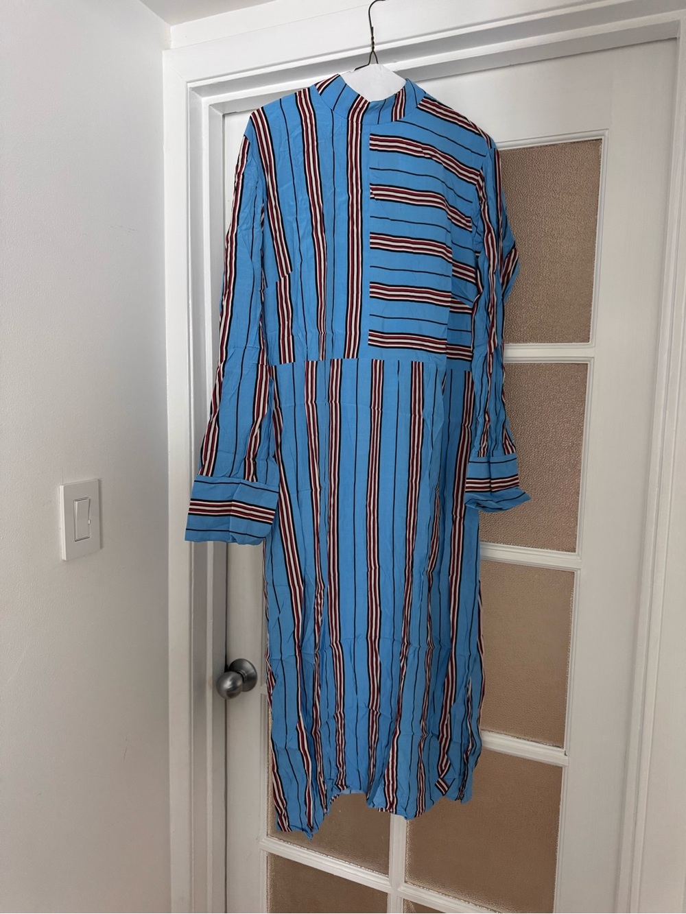 H&M Sky Blue Long Sleeve Striped Midi Dress